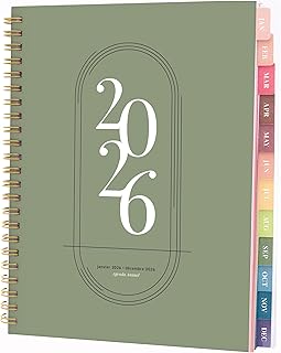 Rileys Agenda Journalier 2026, Planner 2026 Scolaire et Familial, Semainier et Planificateur Hebdomadaire Mensuel, Agenda Professionnel à Spirale pour Fille et L’Étudiant (Vert, 20 x 15 cm, Français)