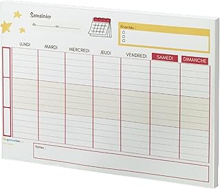 Bloc programme semaine 7 jours - planner pour travail, étude ou organisation familiale. Semainier A4 en français - Organisateur tableau coloré. 3 Sections par jour pour planifier et organiser.